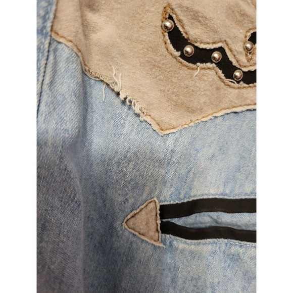 River Gold Vintage Western Shirt Men Medium Blue Denim Bull Pattern - Picture 8 of 10